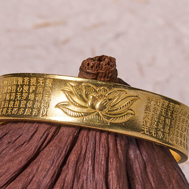 Wear FengShui Heart Sutra Lotus Flower Copper Brass Peace Cuff Bracelet Bangle