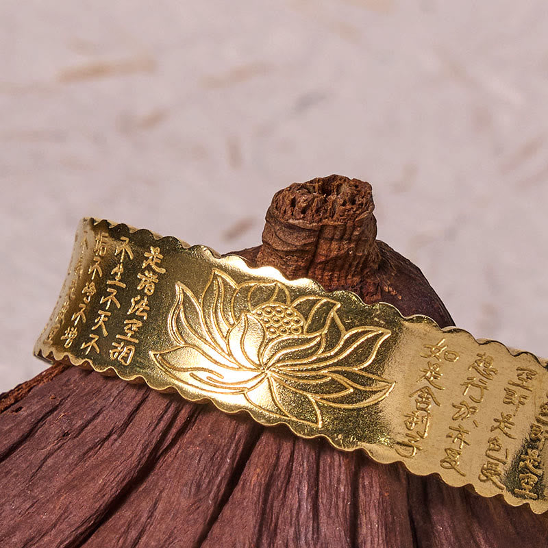 Wear FengShui Heart Sutra Lotus Flower Copper Brass Peace Enlightenment Cuff Bracelet Bangle
