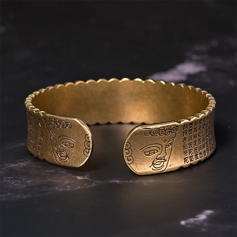 Wear FengShui Heart Sutra Lotus Flower Copper Brass Peace Enlightenment Cuff Bracelet Bangle