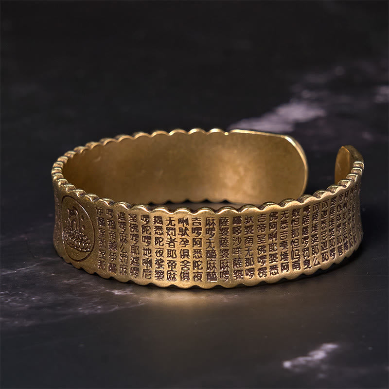 Wear FengShui Heart Sutra Lotus Flower Copper Brass Peace Enlightenment Cuff Bracelet Bangle