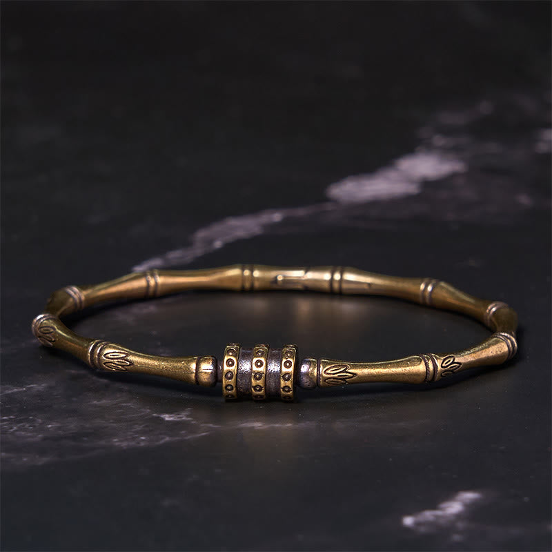 Wear FengShui Bamboo Lotus Flower Copper Brass Peace Bracelet Bangle