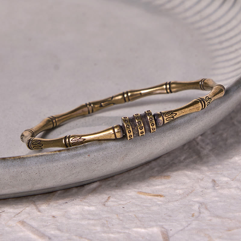 Wear FengShui Bamboo Lotus Flower Copper Brass Peace Bracelet Bangle