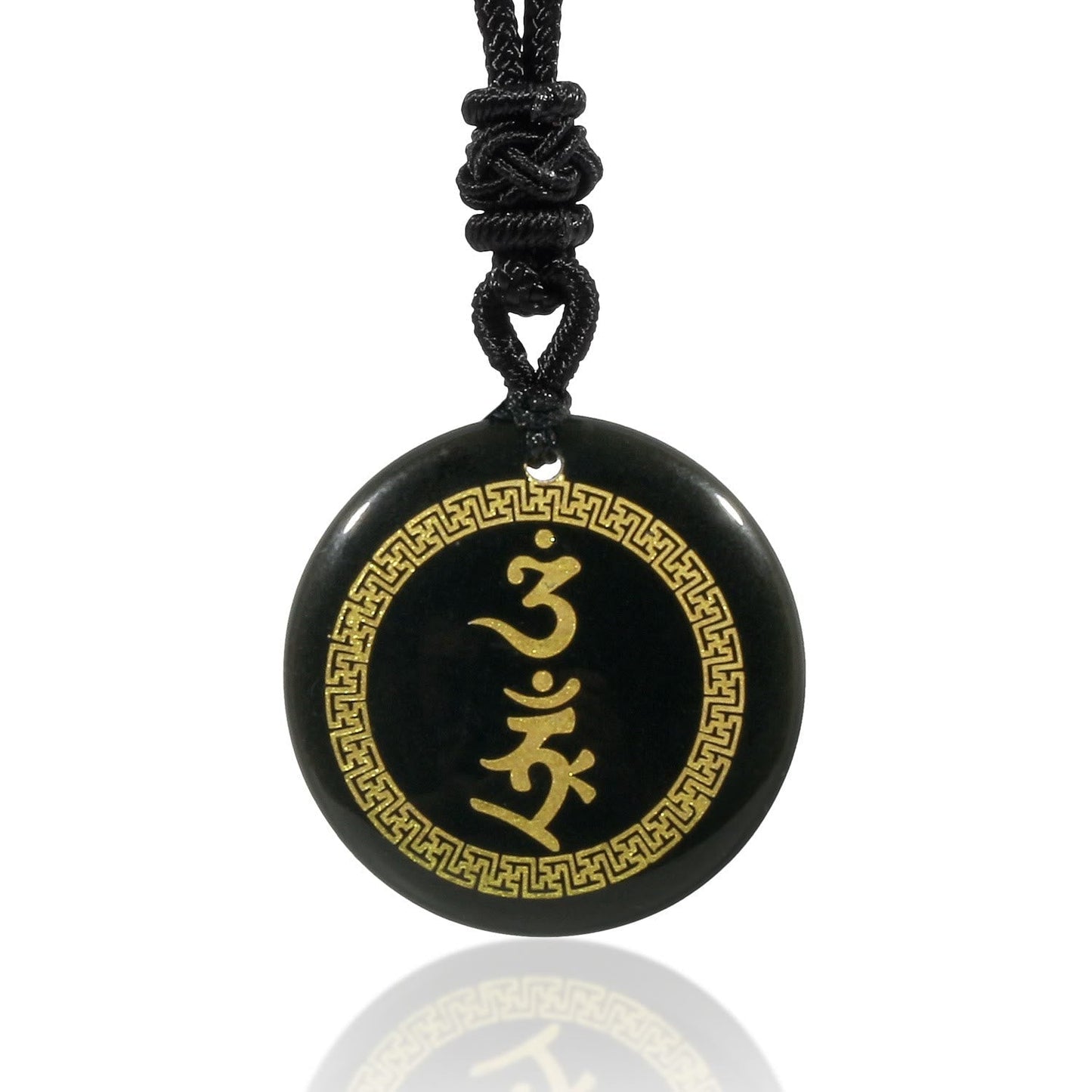 Wear FengShui Surrounding Swastika Pattern Vajra Protection Mantra Natural Various Crystal Black Obsidian Fulfilment Necklace Pendant