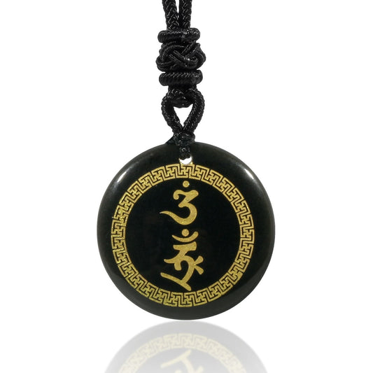 Wear FengShui Surrounding Swastika Pattern Vajra Protection Mantra Natural Various Crystal Black Obsidian Fulfilment Necklace Pendant