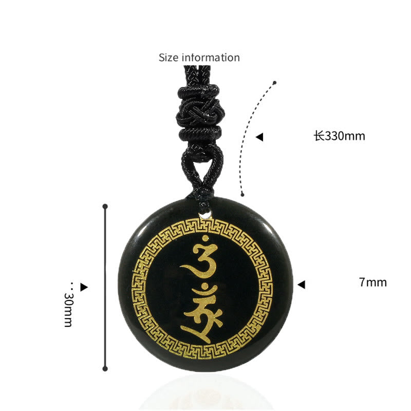Wear FengShui Surrounding Swastika Pattern Vajra Protection Mantra Natural Various Crystal Black Obsidian Fulfilment Necklace Pendant