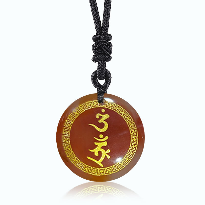 Wear FengShui Surrounding Swastika Pattern Vajra Protection Mantra Natural Various Crystal Black Obsidian Fulfilment Necklace Pendant