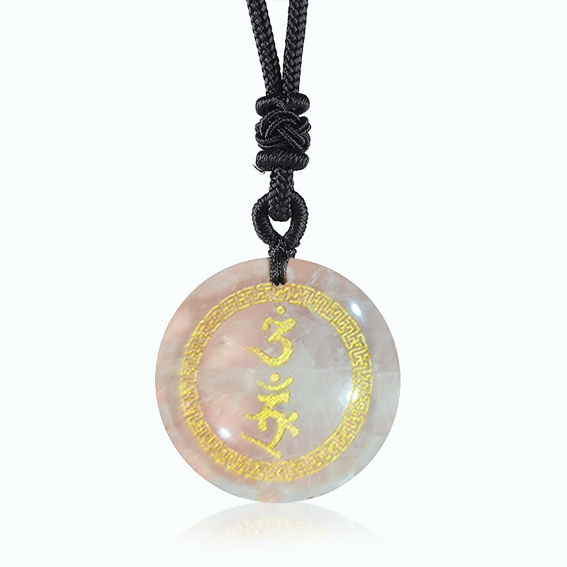 Wear FengShui Surrounding Swastika Pattern Vajra Protection Mantra Natural Various Crystal Black Obsidian Fulfilment Necklace Pendant