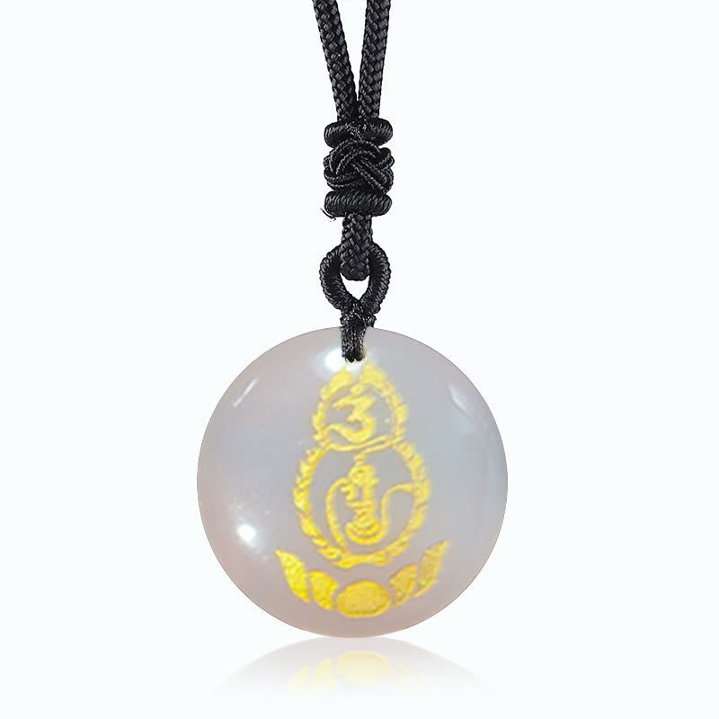 Wear FengShui Gourd Lotus Pedestal Pattern Vajra Protection Mantra Natural Various Crystal Black Obsidian Fulfilment Necklace Pendant