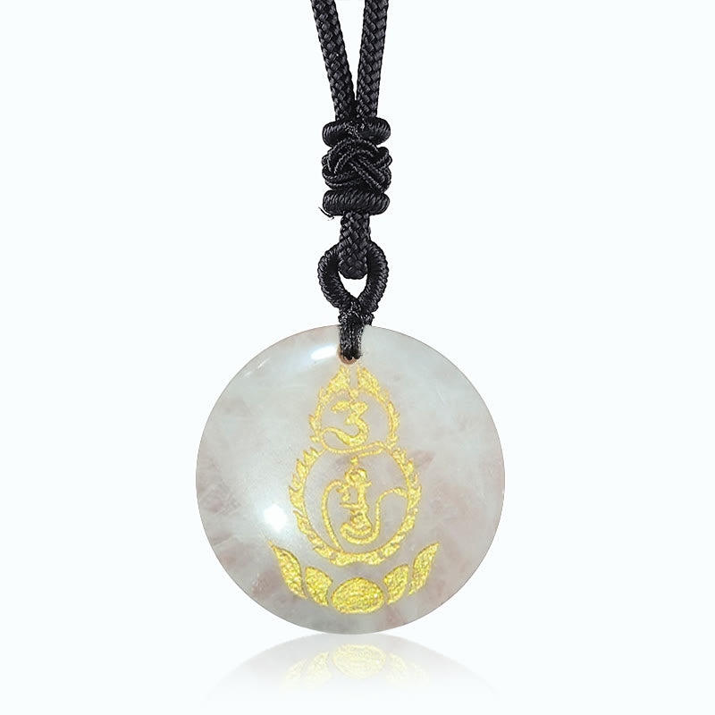 Wear FengShui Gourd Lotus Pedestal Pattern Vajra Protection Mantra Natural Various Crystal Black Obsidian Fulfilment Necklace Pendant
