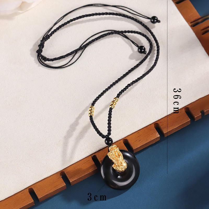 Wear FengShui  Black Onyx White Agate Peace Buckle 999 Sterling Silver Gold PiXiu Fortune Necklace Pendant