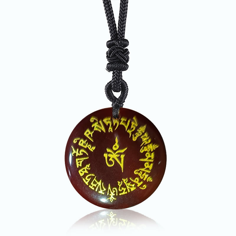 Wear FengShui Fortune-gathering Mantra Natural Various Crystal Black Obsidian Fulfilment Necklace Pendant