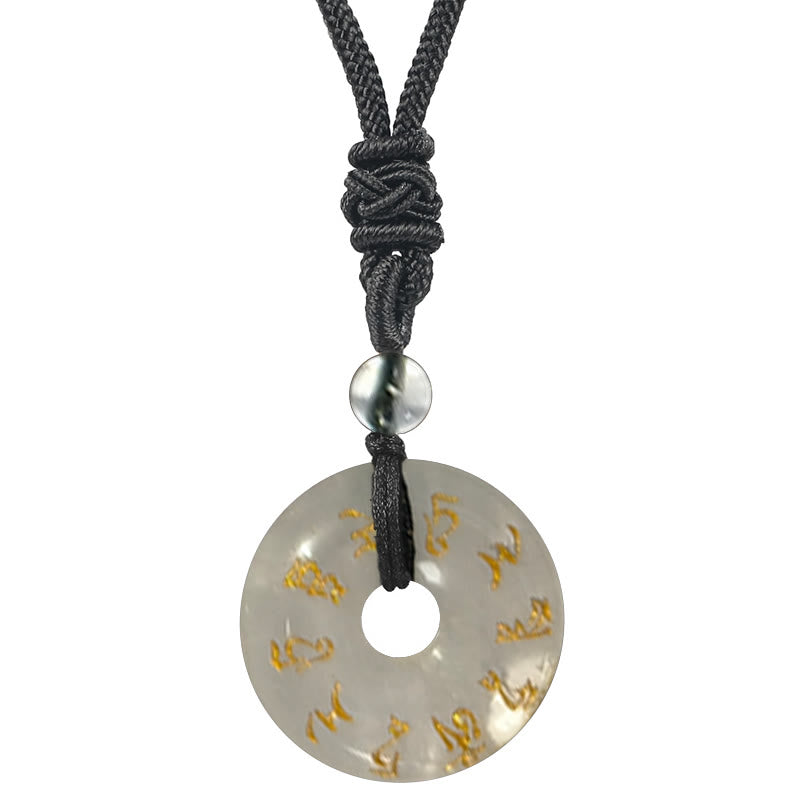 Wear FengShui Green Tara Mantra Natural Various Crystal Black Obsidian Fulfilment Necklace Pendant