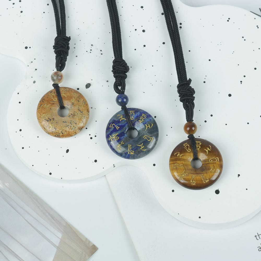 Wear FengShui Green Tara Mantra Natural Various Crystal Black Obsidian Fulfilment Necklace Pendant