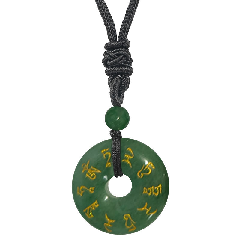 Wear FengShui Green Tara Mantra Natural Various Crystal Black Obsidian Fulfilment Necklace Pendant