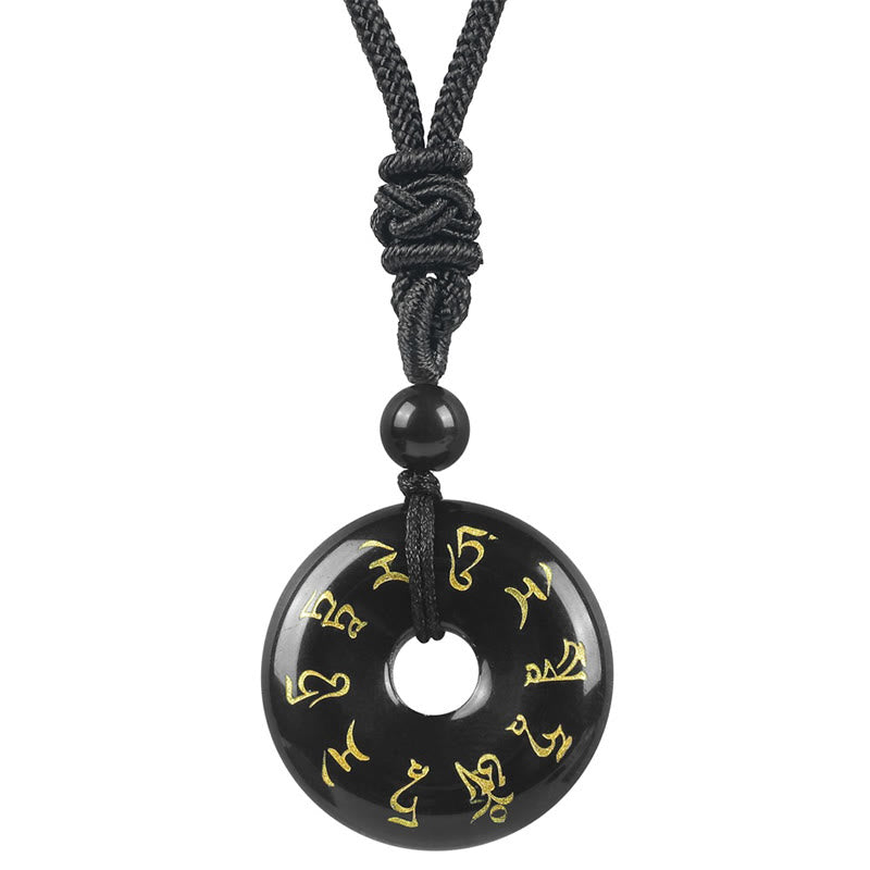 Wear FengShui Green Tara Mantra Natural Various Crystal Black Obsidian Fulfilment Necklace Pendant