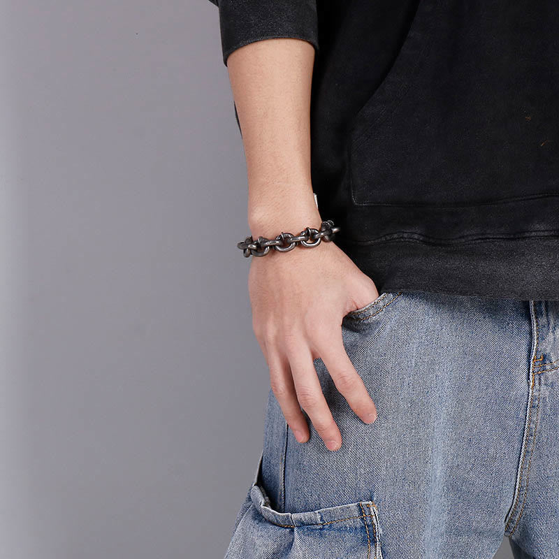 Wear FengShui Square Rivets Titanium Steel Good Luck Balance Bracelet
