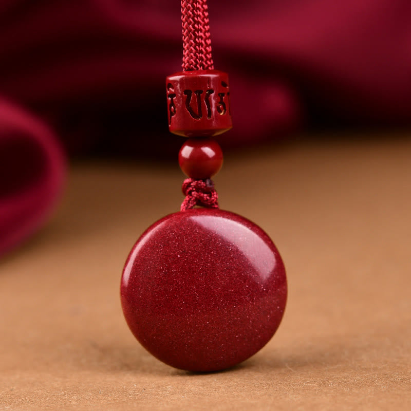 Wear FengShui Natural Cinnabar Six True Words 'Om Mani Padme Hum' Braided String Blessing Key Chain Necklace Pendant