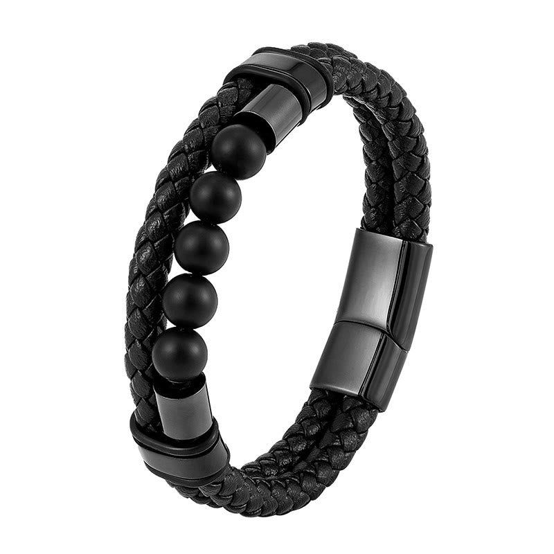 Wear FengShui Lava Rock Frosted Stone Healing Leather Magnetic Buckle Bracelet