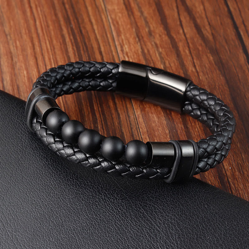 Wear FengShui Lava Rock Frosted Stone Healing Leather Magnetic Buckle Bracelet