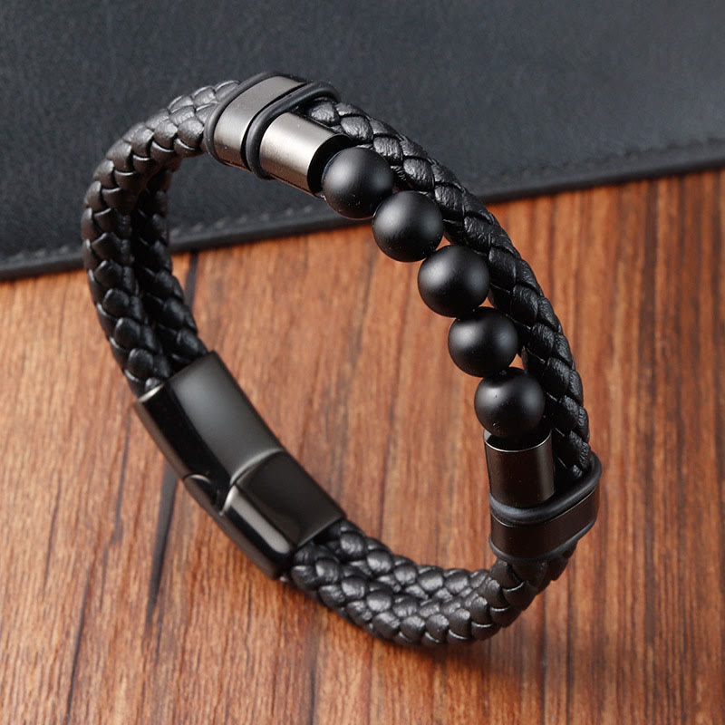 Wear FengShui Lava Rock Frosted Stone Healing Leather Magnetic Buckle Bracelet