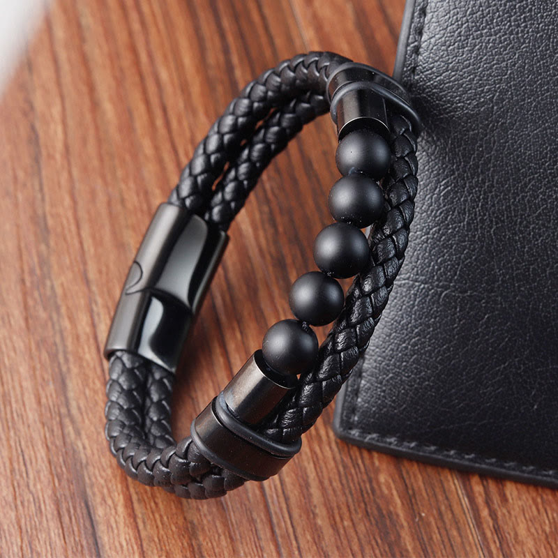 Wear FengShui Lava Rock Frosted Stone Healing Leather Magnetic Buckle Bracelet