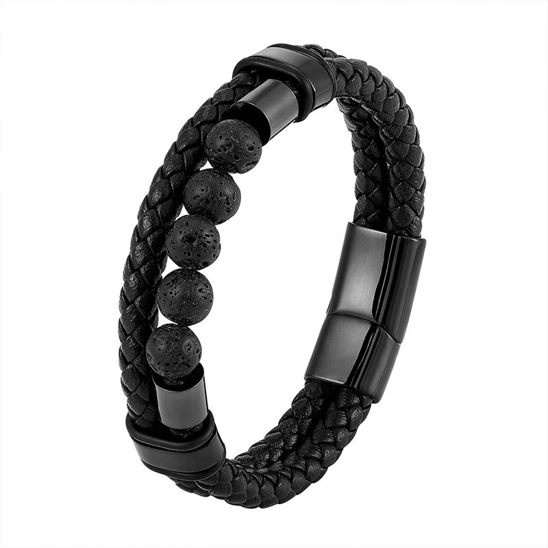 Wear FengShui Lava Rock Frosted Stone Healing Leather Magnetic Buckle Bracelet