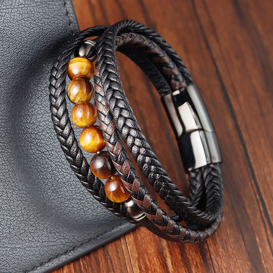 Wear FengShui Tiger Eye Stone Protection Leather Bracelet