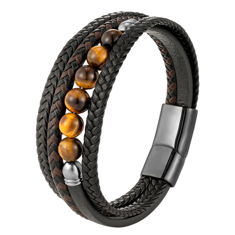 Wear FengShui Tiger Eye Stone Protection Leather Bracelet