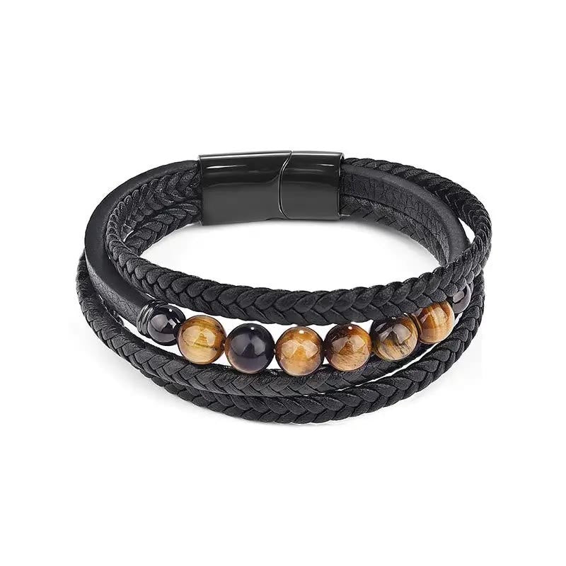 Wear FengShui Tiger Eye Stone Protection Leather Bracelet