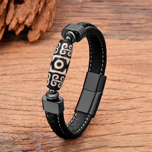 Wear FengShui Tibetan Dzi Bead Protection Blessings Leather Bracelet
