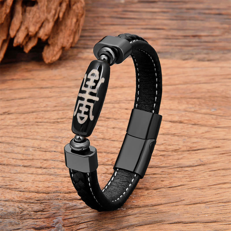 Wear FengShui Tibetan Dzi Bead Protection Blessings Leather Bracelet