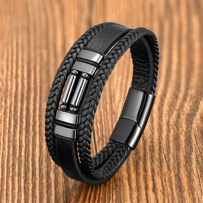 Wear FengShui Tiger Eye Lazurite Hematite Picture Jasper Black Onyx Strength Multi-layer Leather Bracelet