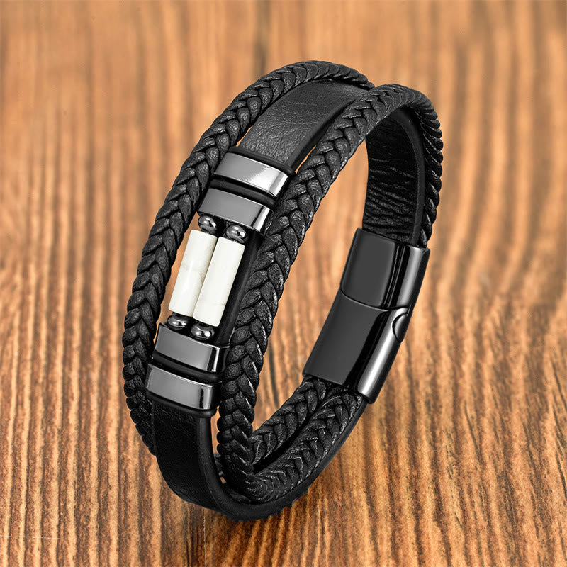 Wear FengShui Tiger Eye Lazurite Hematite Picture Jasper Black Onyx Strength Multi-layer Leather Bracelet