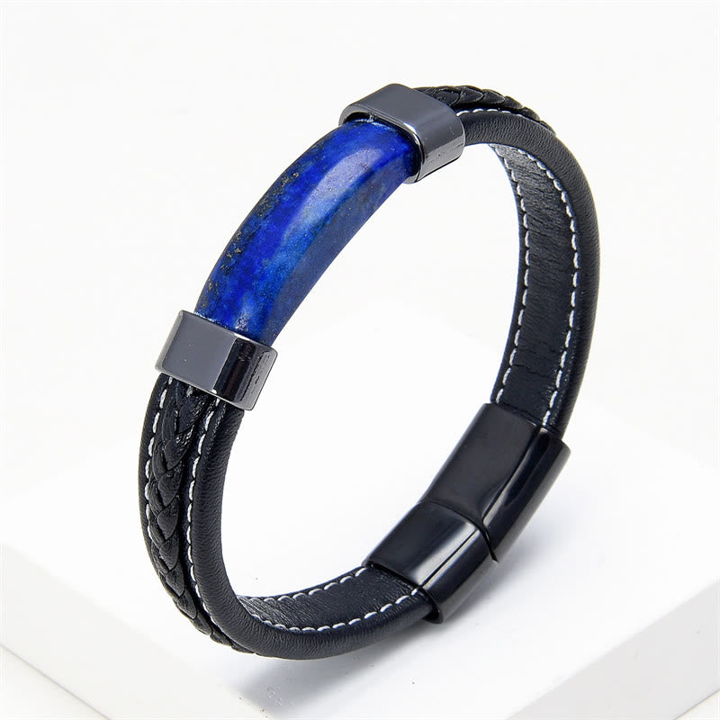 Wear FengShui Lazurite Tiger Eye Rhodonite Hematite Black Onyx Stone Balance Leather Bracelet