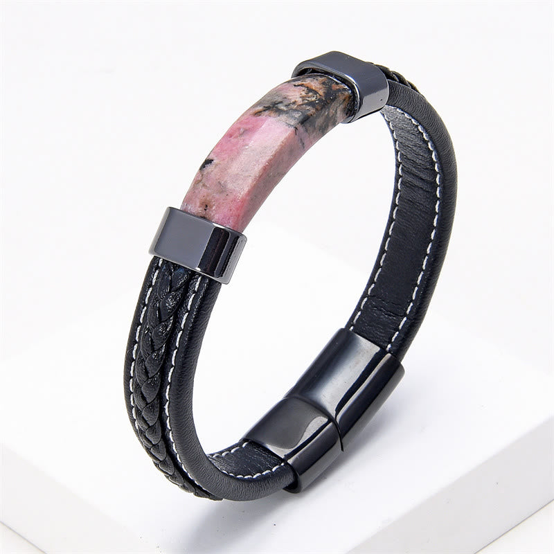 Wear FengShui Lazurite Tiger Eye Rhodonite Hematite Black Onyx Stone Balance Leather Bracelet