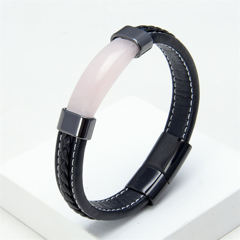 Wear FengShui Lazurite Tiger Eye Rhodonite Hematite Black Onyx Stone Balance Leather Bracelet
