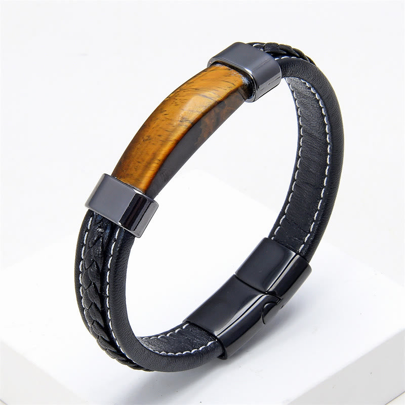 Wear FengShui Lazurite Tiger Eye Rhodonite Hematite Black Onyx Stone Balance Leather Bracelet
