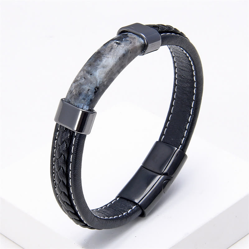 Wear FengShui Lazurite Tiger Eye Rhodonite Hematite Black Onyx Stone Balance Leather Bracelet