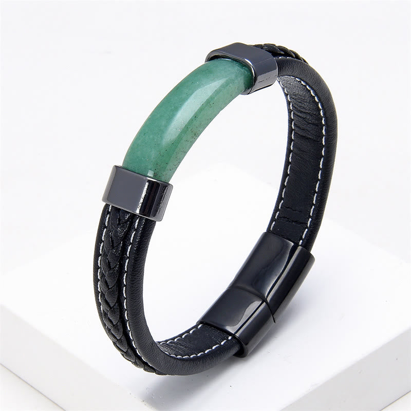 Wear FengShui Lazurite Tiger Eye Rhodonite Hematite Black Onyx Stone Balance Leather Bracelet