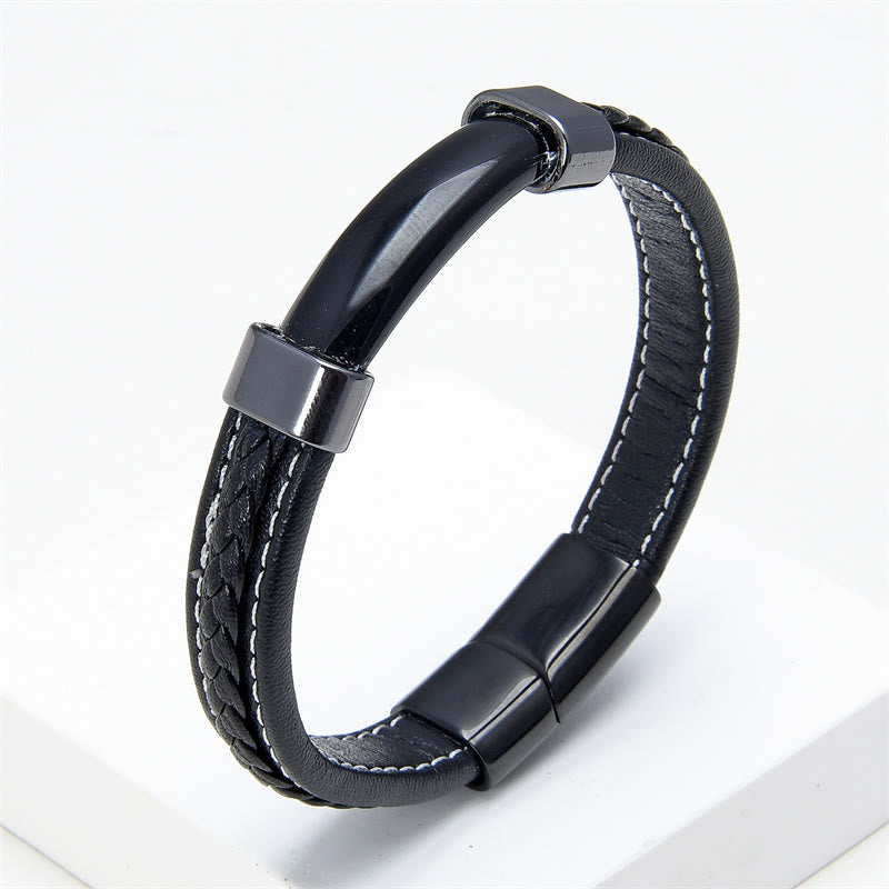 Wear FengShui Lazurite Tiger Eye Rhodonite Hematite Black Onyx Stone Balance Leather Bracelet