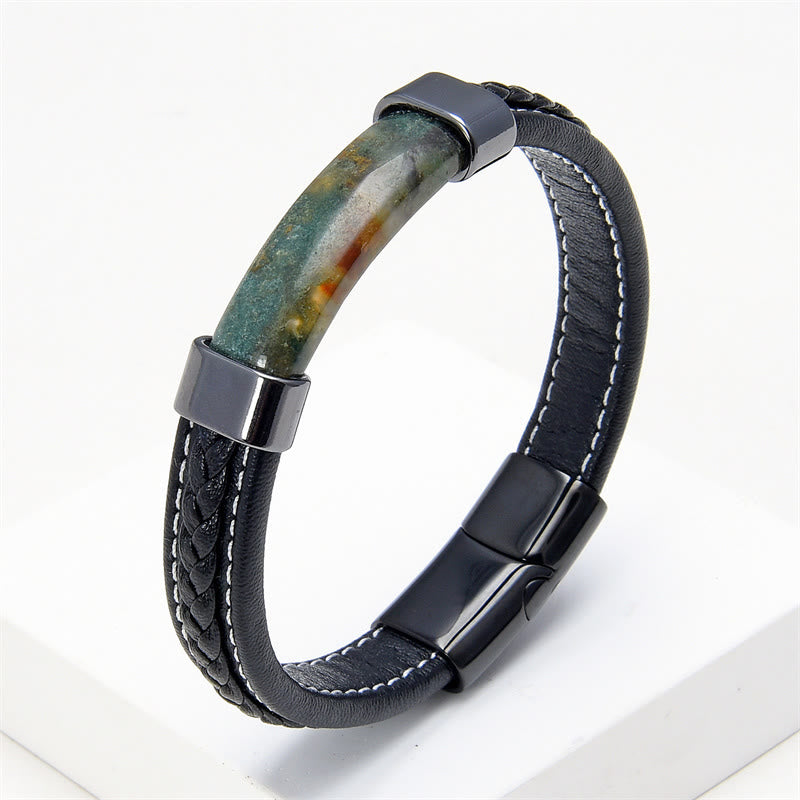 Wear FengShui Lazurite Tiger Eye Rhodonite Hematite Black Onyx Stone Balance Leather Bracelet