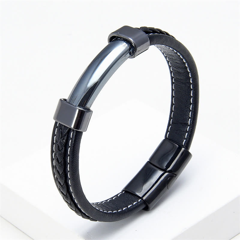 Wear FengShui Lazurite Tiger Eye Rhodonite Hematite Black Onyx Stone Balance Leather Bracelet