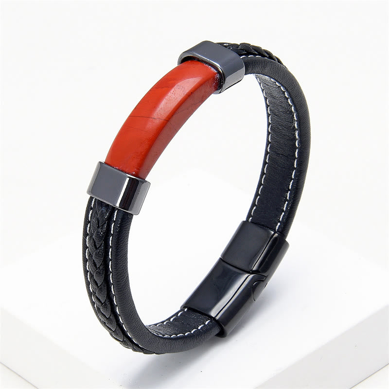 Wear FengShui Lazurite Tiger Eye Rhodonite Hematite Black Onyx Stone Balance Leather Bracelet