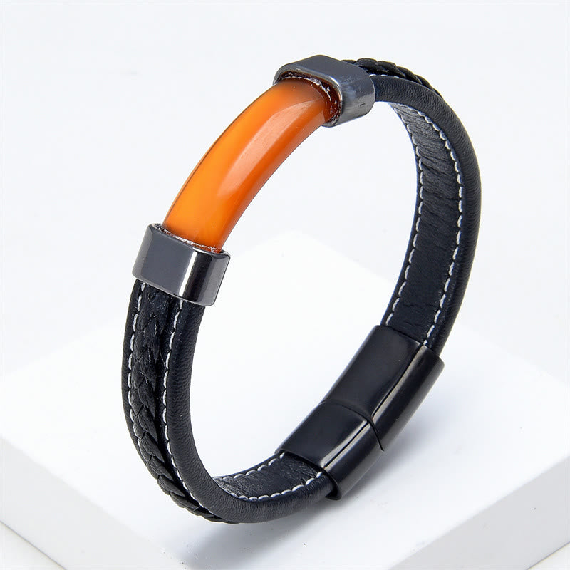 Wear FengShui Lazurite Tiger Eye Rhodonite Hematite Black Onyx Stone Balance Leather Bracelet