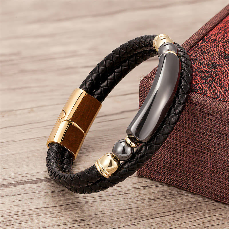 Wear FengShui Green Aventurine Tiger Eye Green Agate Black Onyx Hematite Stone Luck Leather Magnetic Buckle Bracelet
