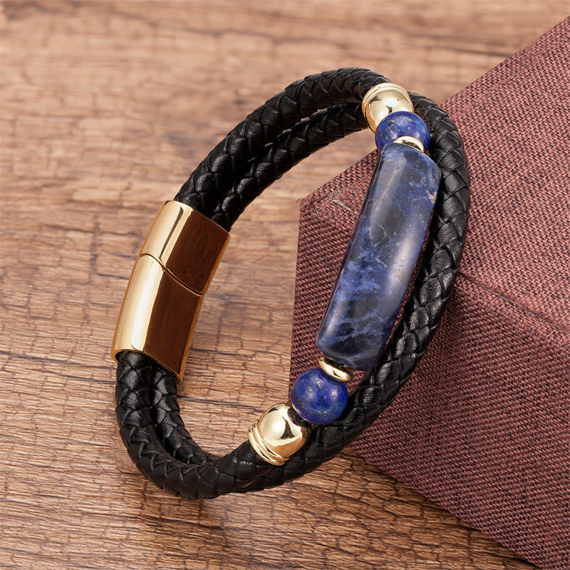 Wear FengShui Green Aventurine Tiger Eye Green Agate Black Onyx Hematite Stone Luck Leather Magnetic Buckle Bracelet