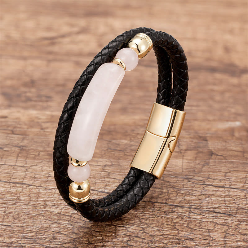Wear FengShui Green Aventurine Tiger Eye Green Agate Black Onyx Hematite Stone Luck Leather Magnetic Buckle Bracelet
