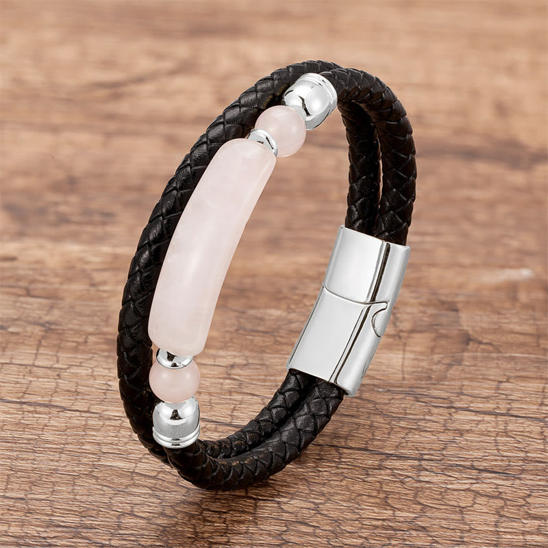 Wear FengShui Green Aventurine Tiger Eye Green Agate Black Onyx Hematite Stone Luck Leather Magnetic Buckle Bracelet