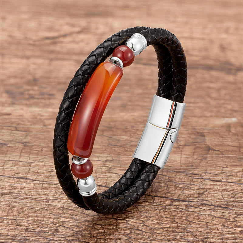 Wear FengShui Green Aventurine Tiger Eye Green Agate Black Onyx Hematite Stone Luck Leather Magnetic Buckle Bracelet