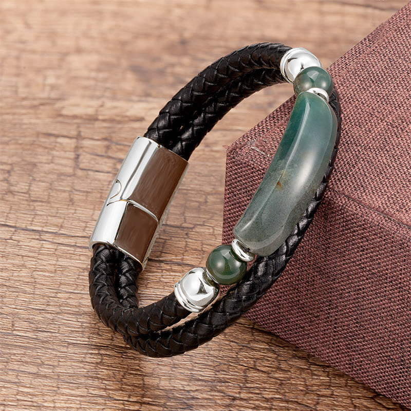 Wear FengShui Green Aventurine Tiger Eye Green Agate Black Onyx Hematite Stone Luck Leather Magnetic Buckle Bracelet
